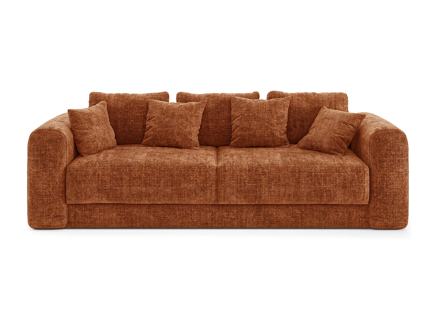 Canapé convertible coffre noyer 4 places RIO en velours gaufré terracotta