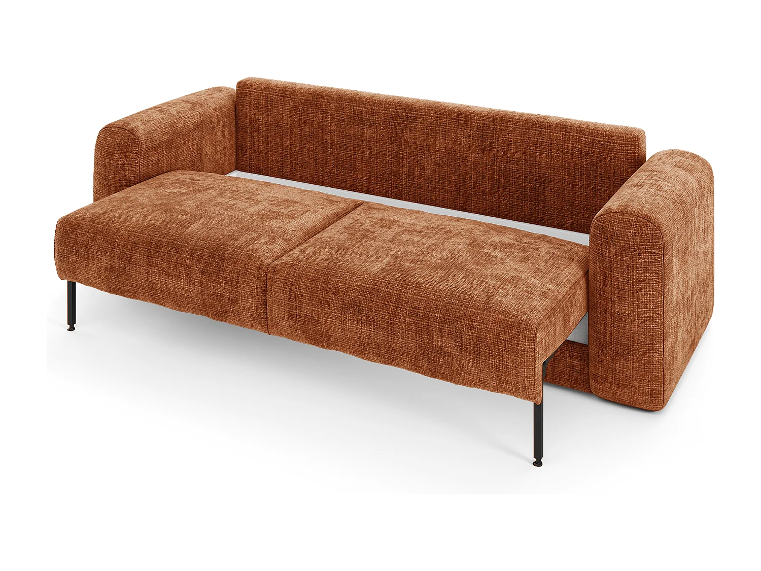 Canapé convertible coffre noyer 4 places RIO en velours gaufré terracotta