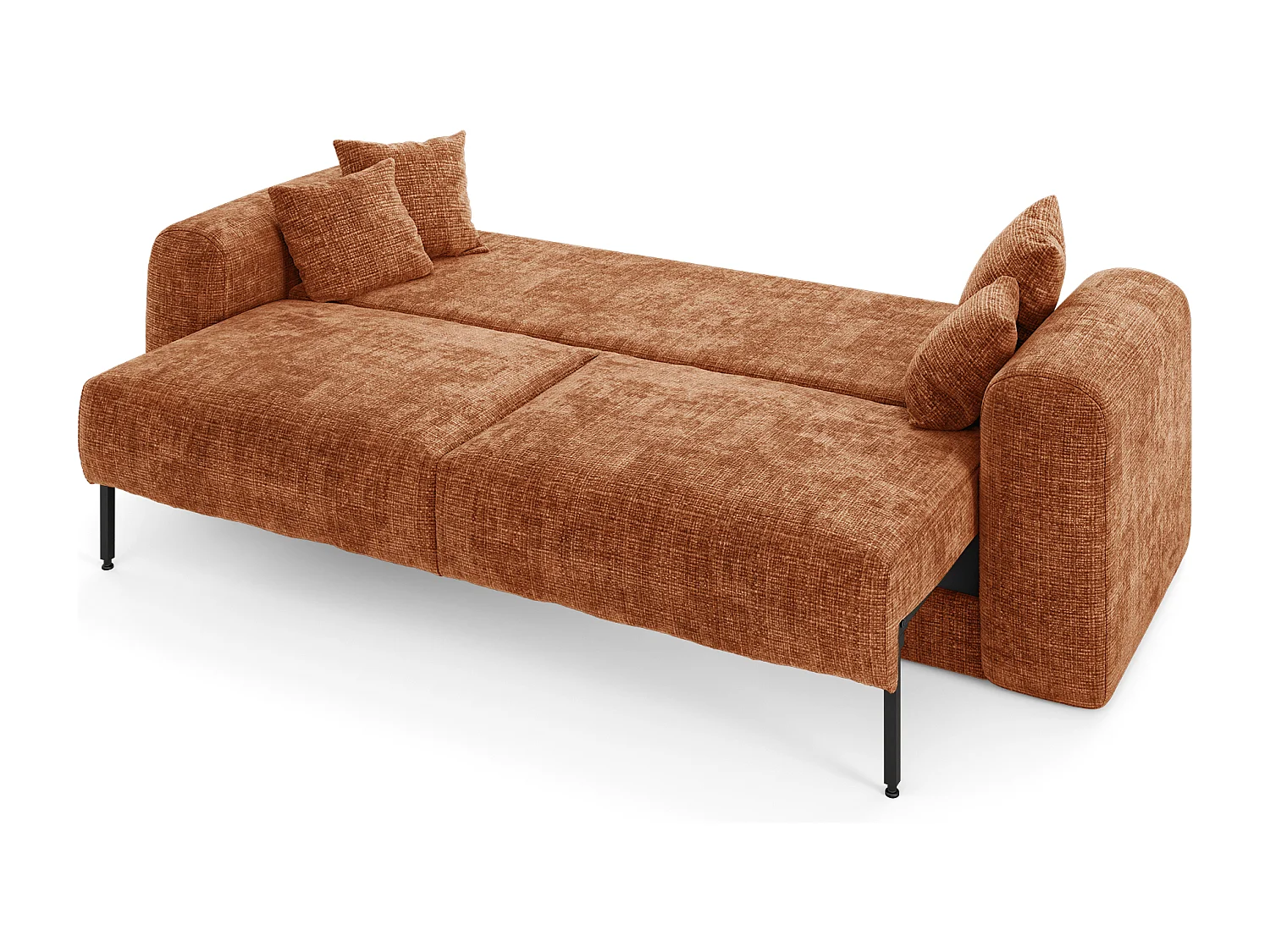 Canapé convertible coffre noyer 4 places RIO en velours gaufré terracotta