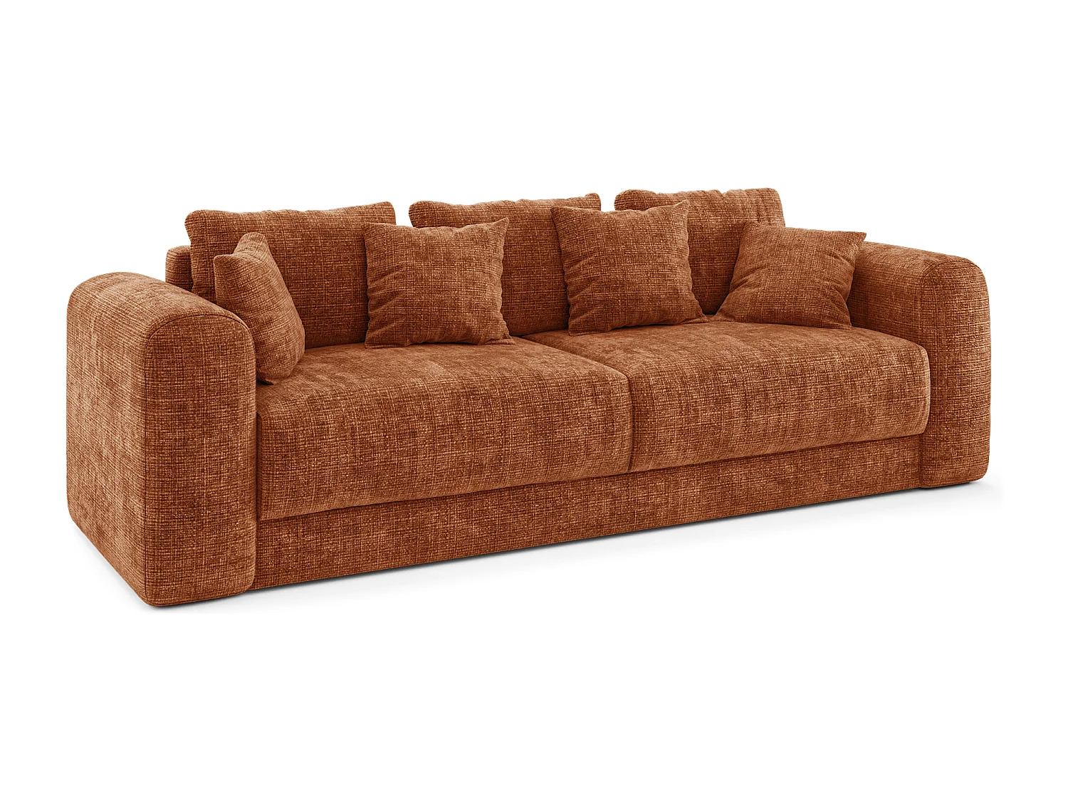 Canapé convertible coffre noyer 4 places RIO en velours gaufré terracotta