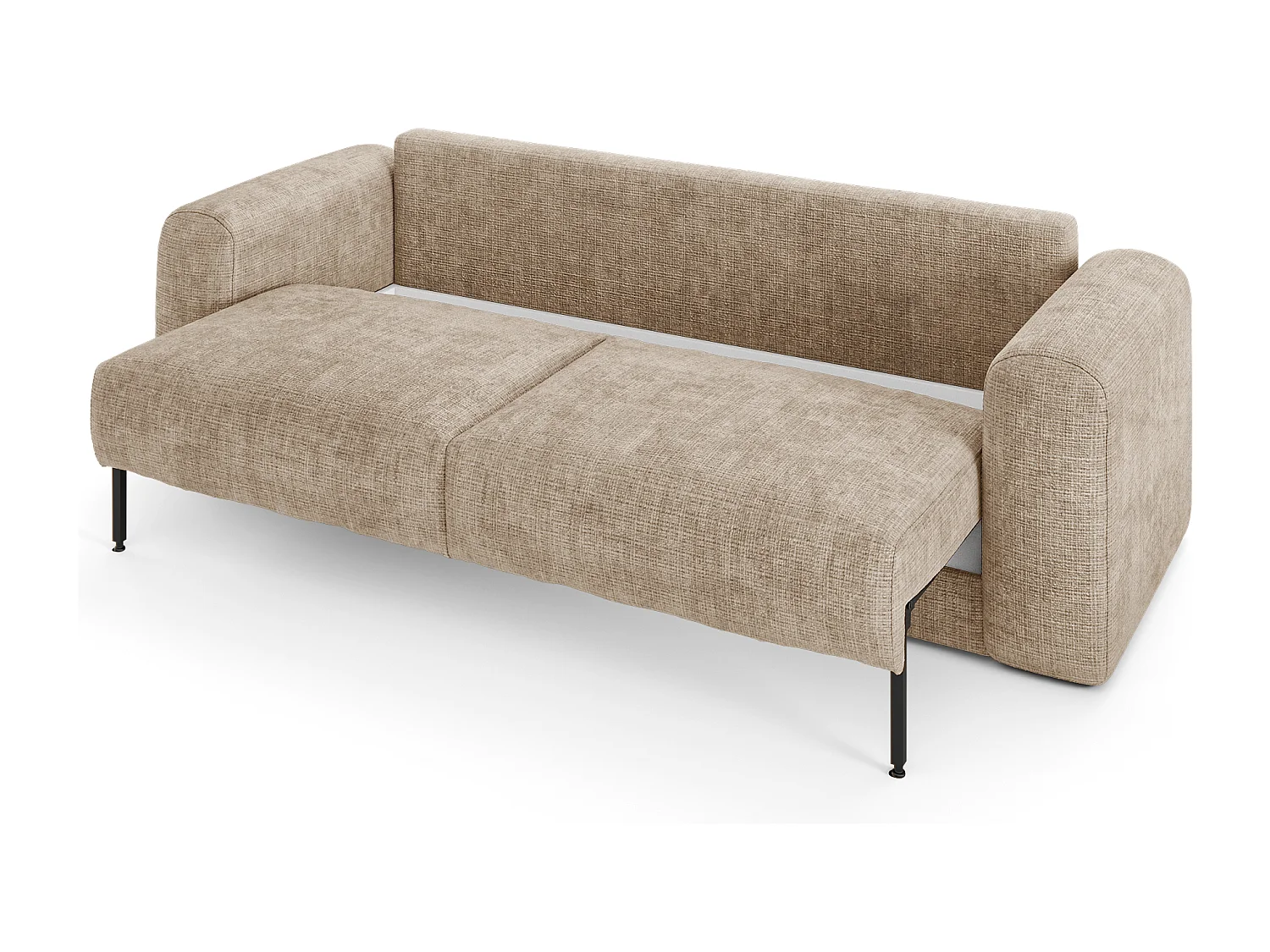 Canapé convertible coffre noyer 4 places RIO en velours gaufré beige