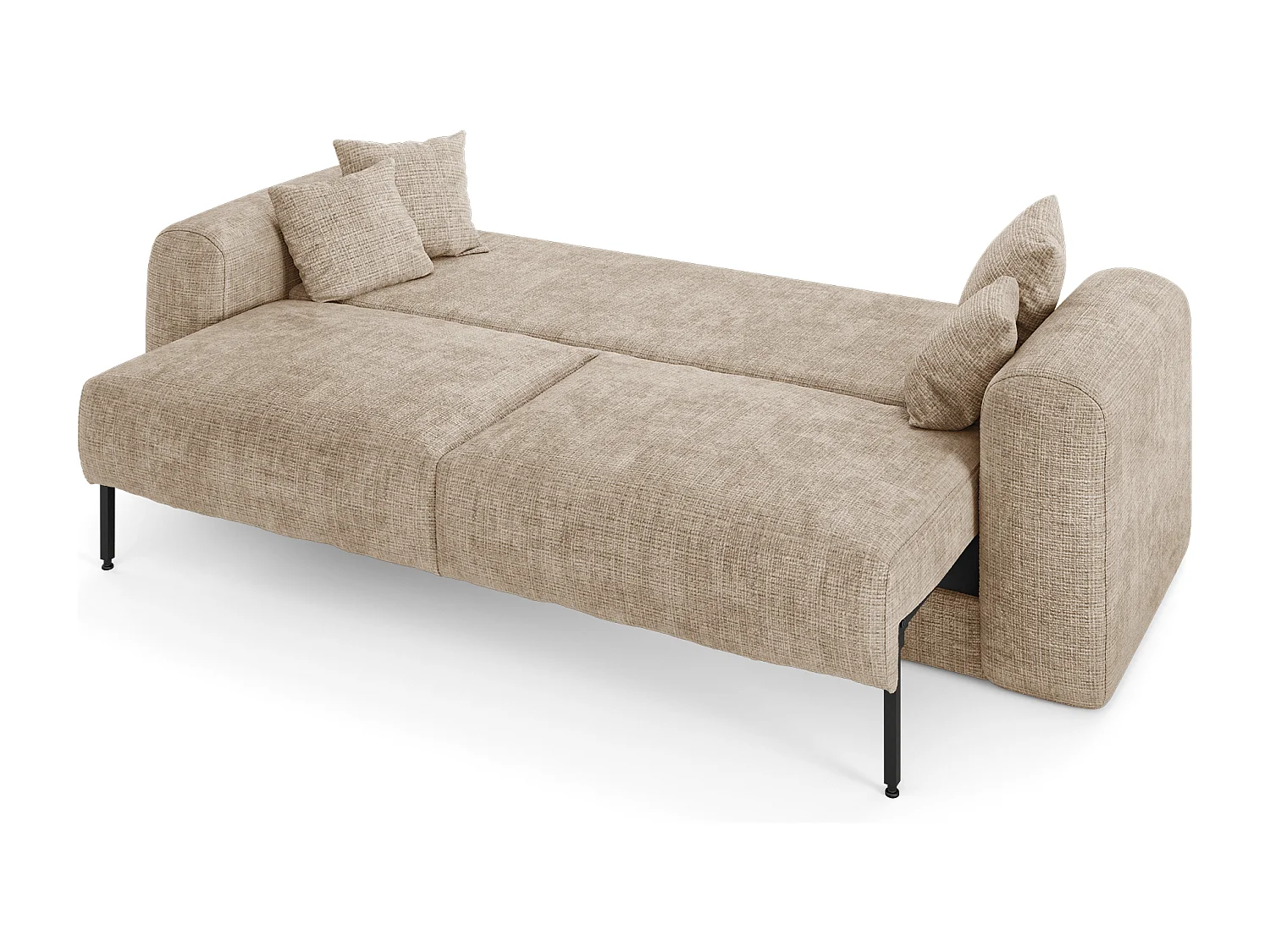 Canapé convertible coffre noyer 4 places RIO en velours gaufré beige