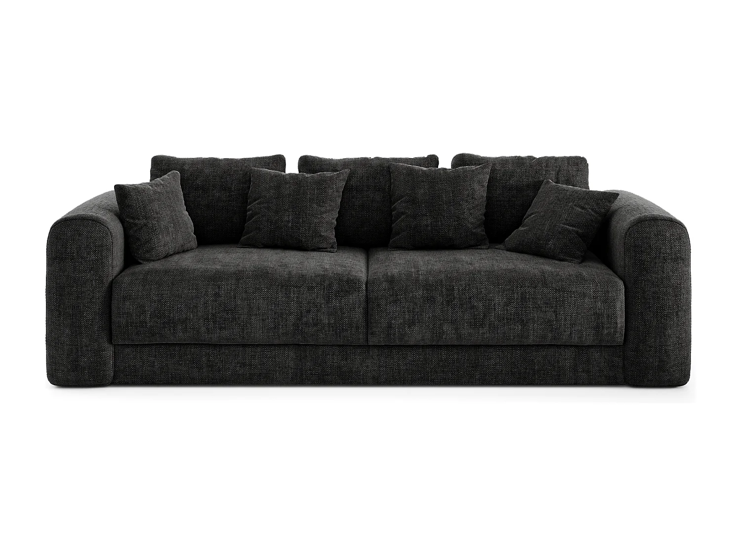 Canapé convertible coffre noyer 4 places RIO en tissu tramé anthracite foncé