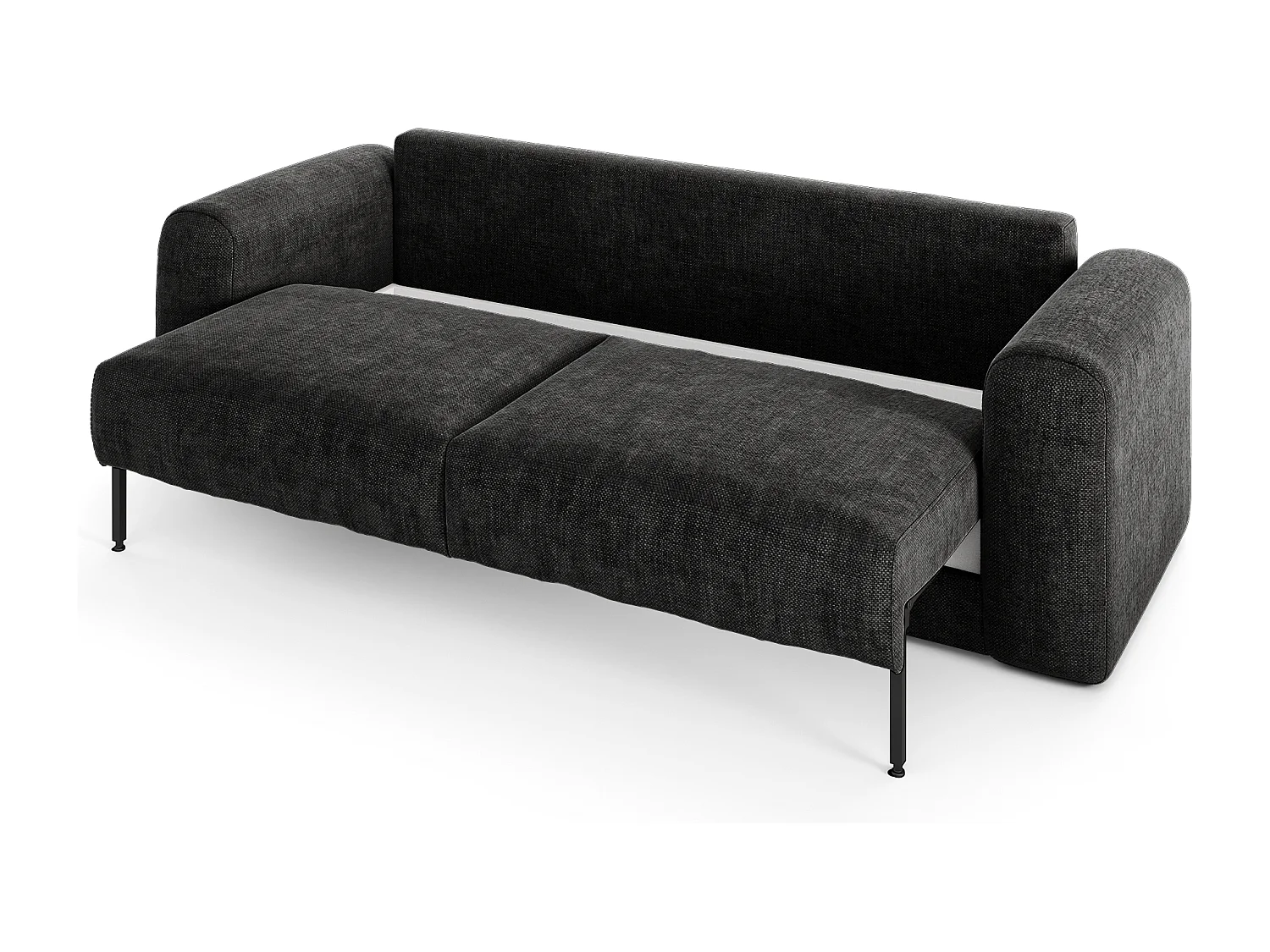 Canapé convertible coffre noyer 4 places RIO en tissu tramé anthracite foncé