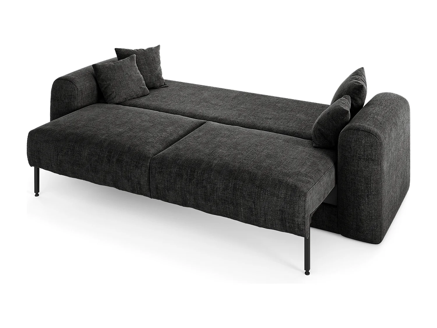 Canapé convertible coffre noyer 4 places RIO en tissu tramé anthracite foncé