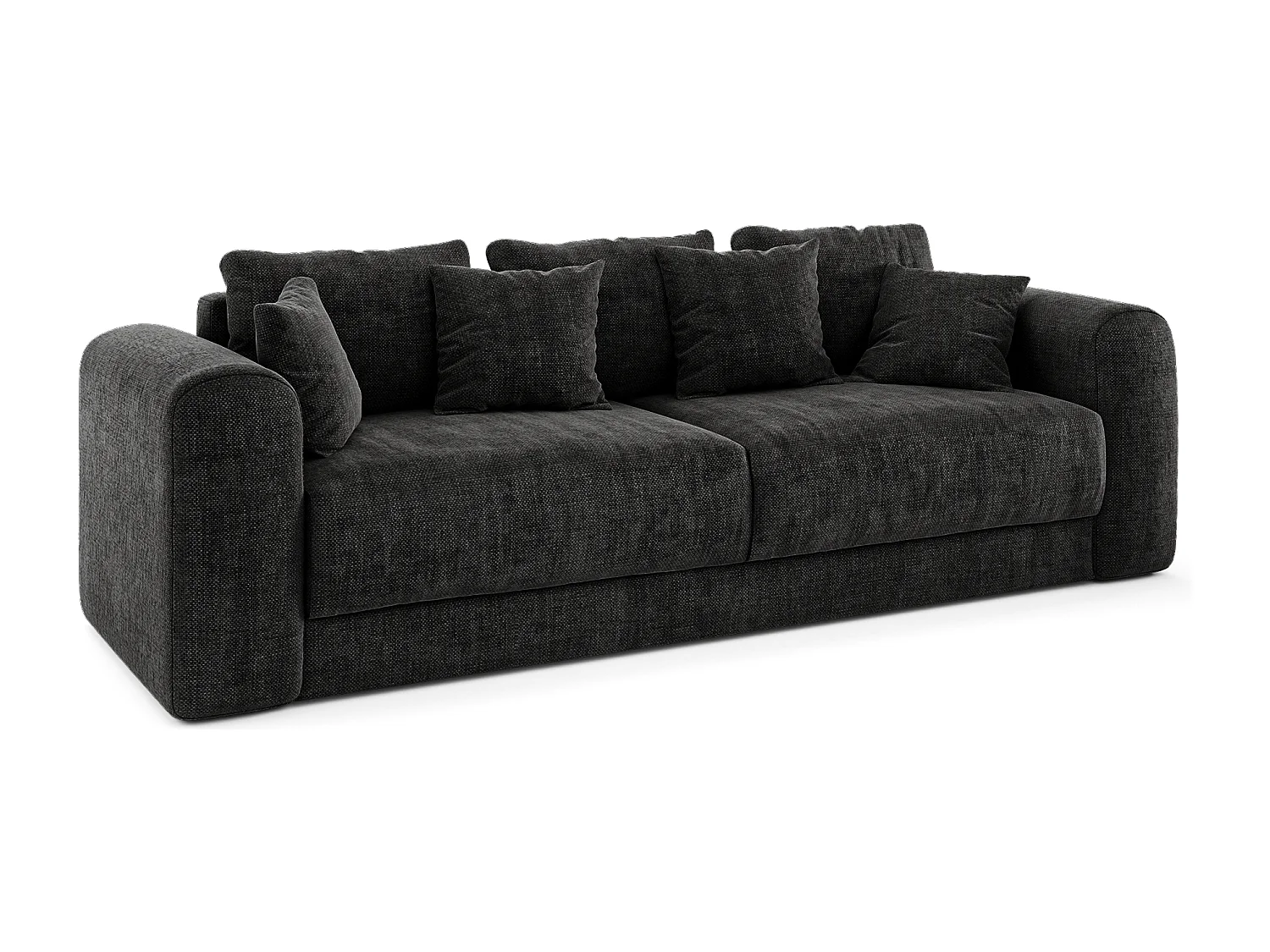 Canapé convertible coffre noyer 4 places RIO en tissu tramé anthracite foncé