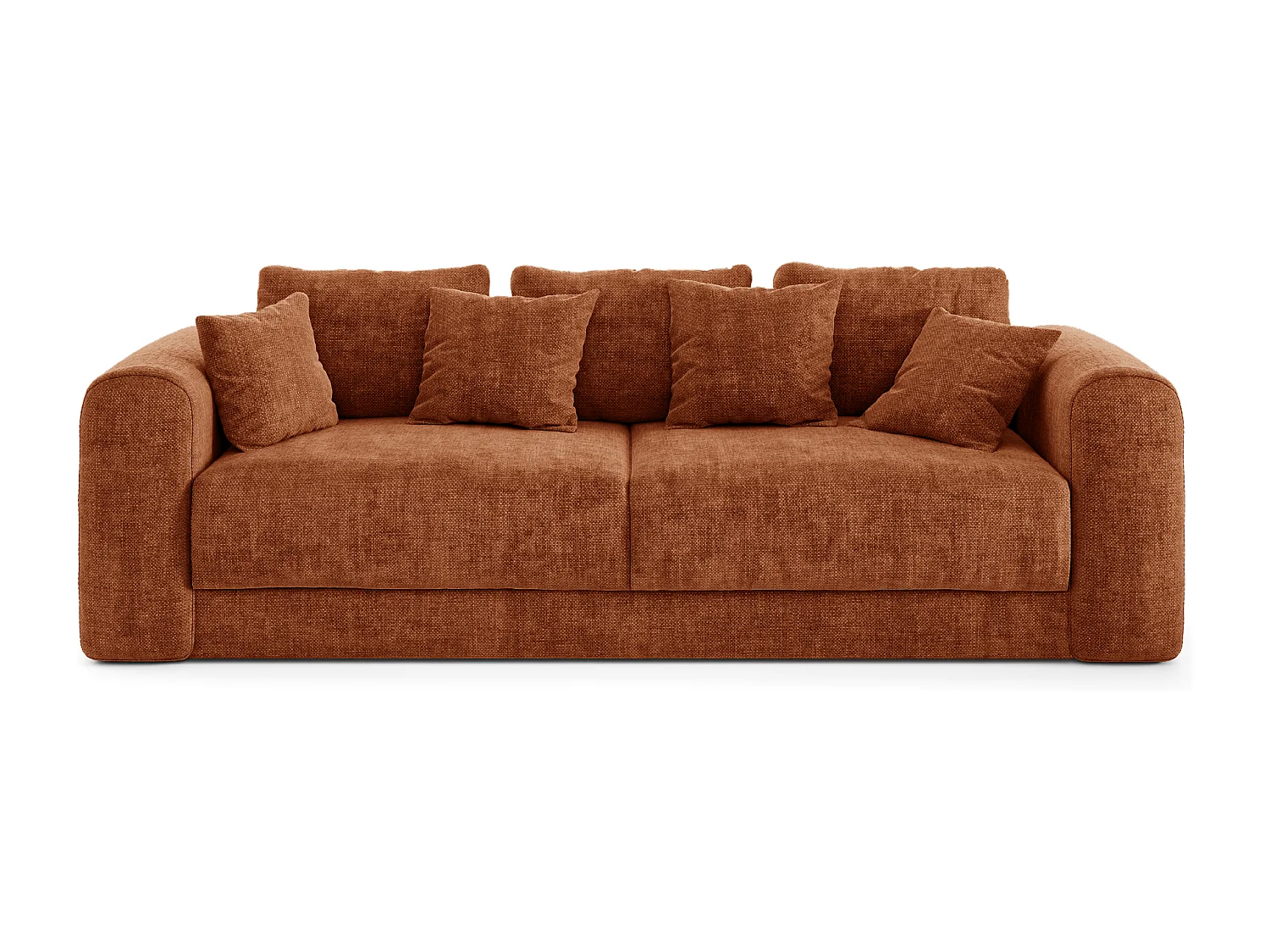 Canapé convertible coffre noyer 4 places RIO en tissu tramé terracotta