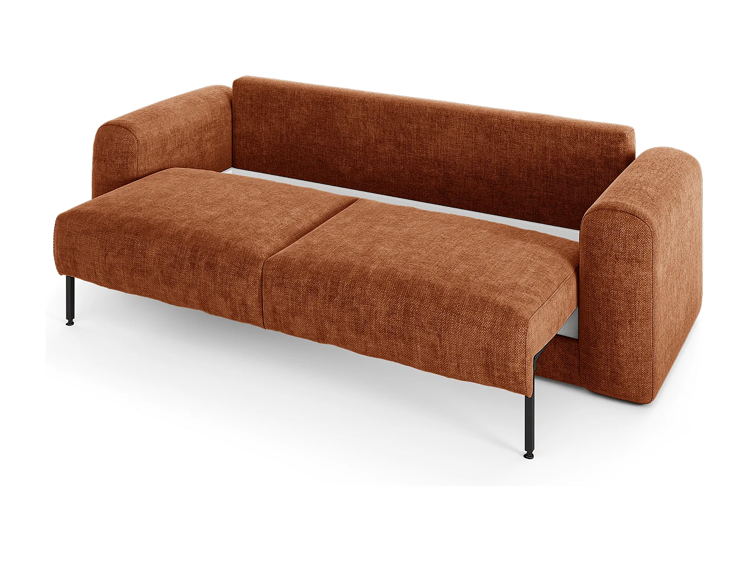 Canapé convertible coffre noyer 4 places RIO en tissu tramé terracotta