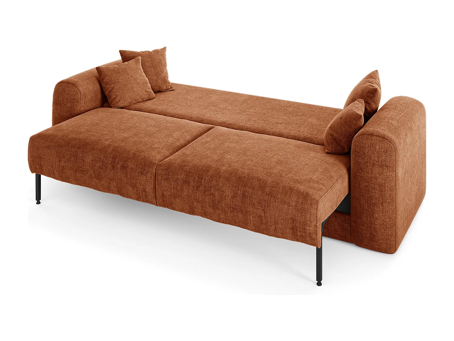 Canapé convertible coffre noyer 4 places RIO en tissu tramé terracotta