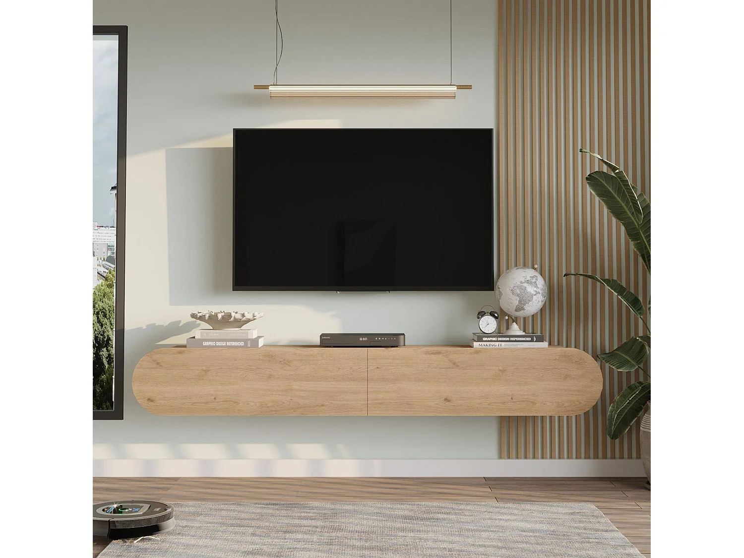 Meuble TV en bois "LUM1" - 180 x 31 x 29 cm - Beige