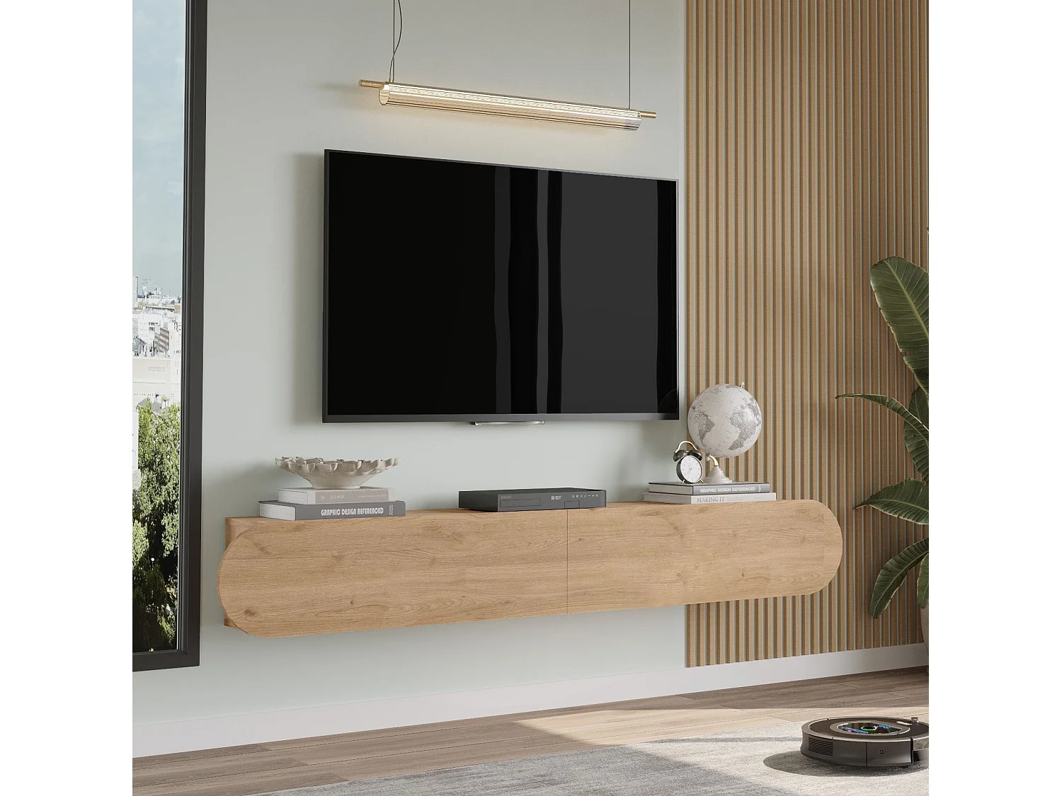 Modern Beige Trä-TV-stativ "LUM1" - 180 x 31 x 29 cm - Hanah Home Collection