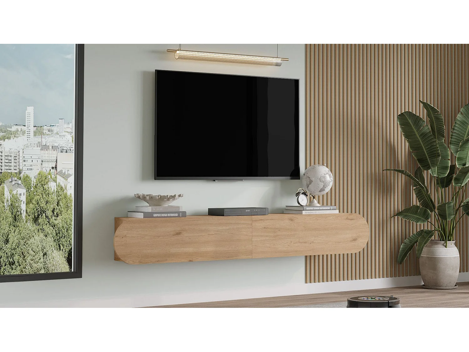 Modern Beige Trä-TV-stativ "LUM1" - 180 x 31 x 29 cm - Hanah Home Collection