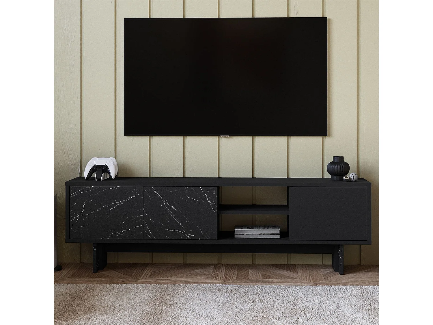 Meuble TV en bois "Ravello" - 150 x 30 x 45 cm - Noir