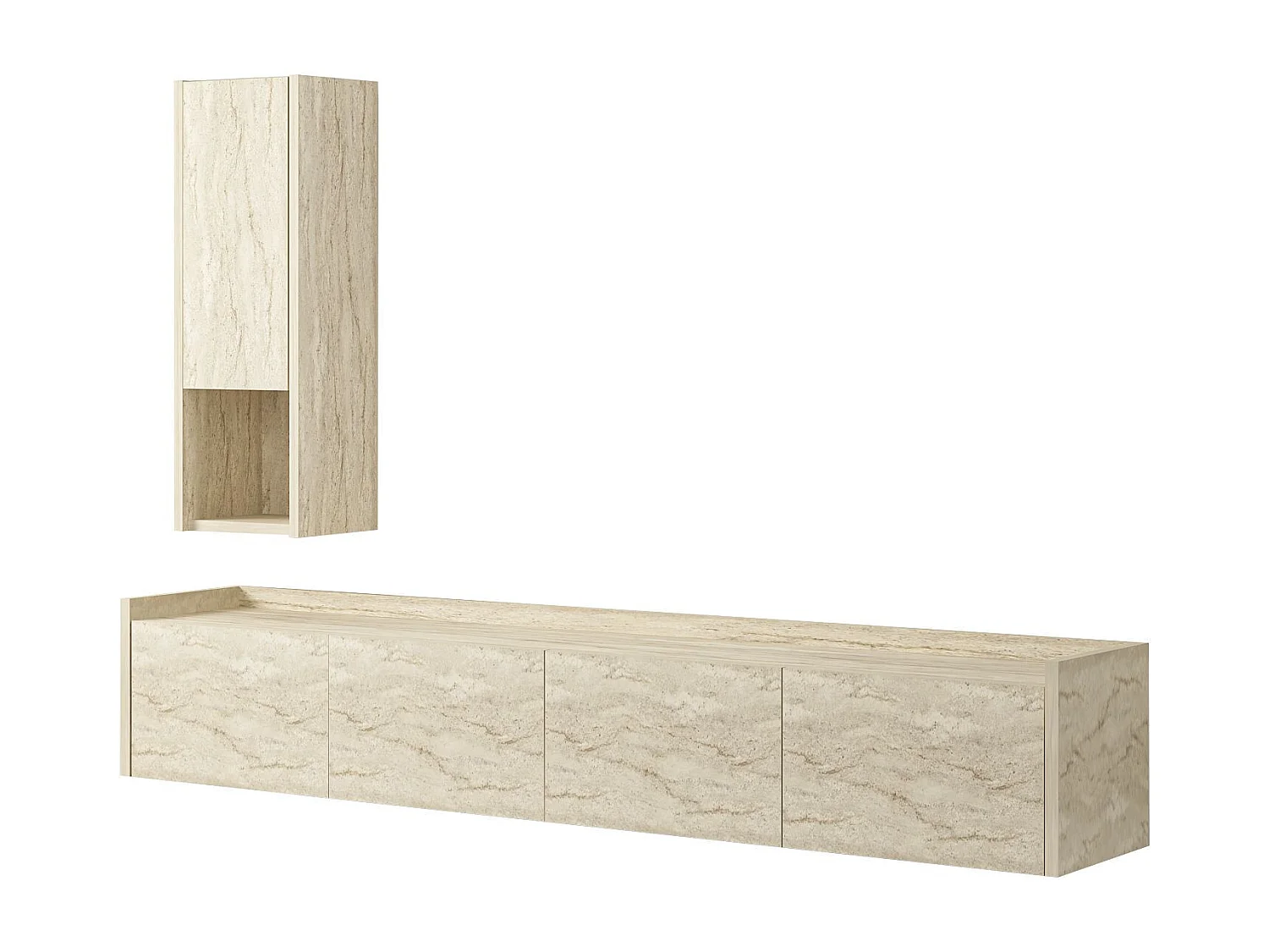 TV-Möbel mit Wandregal aus Holz "Sema" - 160 x 30 x 35 cm - Travertin