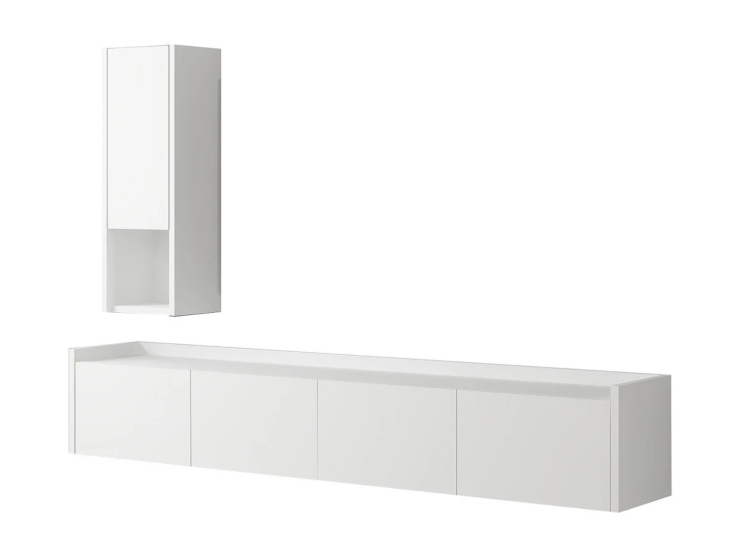 TV-Möbel mit Wandregal aus Holz "Sema" - 160 x 30 x 35 cm - Weiß