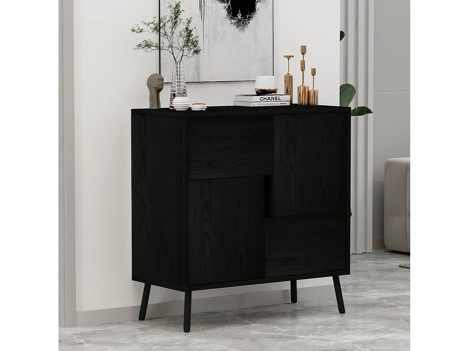Armoire multifonction en bois "Darien" - 76.5 x 35 x 79.5 cm - Bois Noir