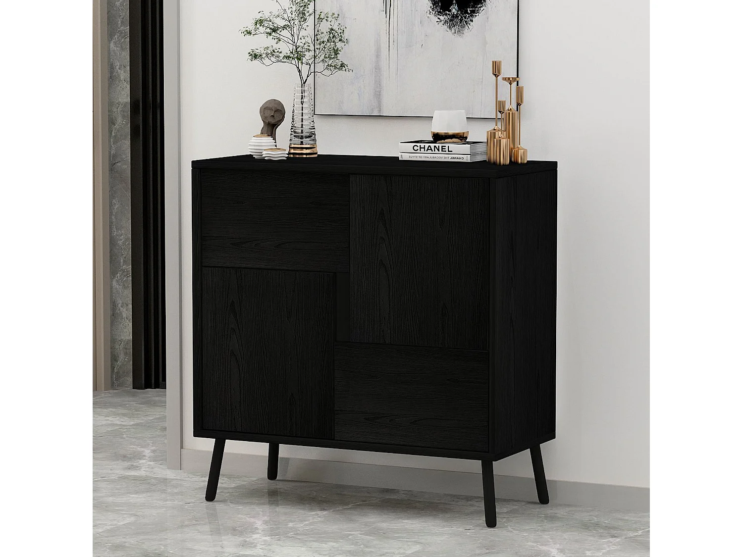 Armoire multifonction en bois "Darien" - 76.5 x 35 x 79.5 cm - Bois Noir