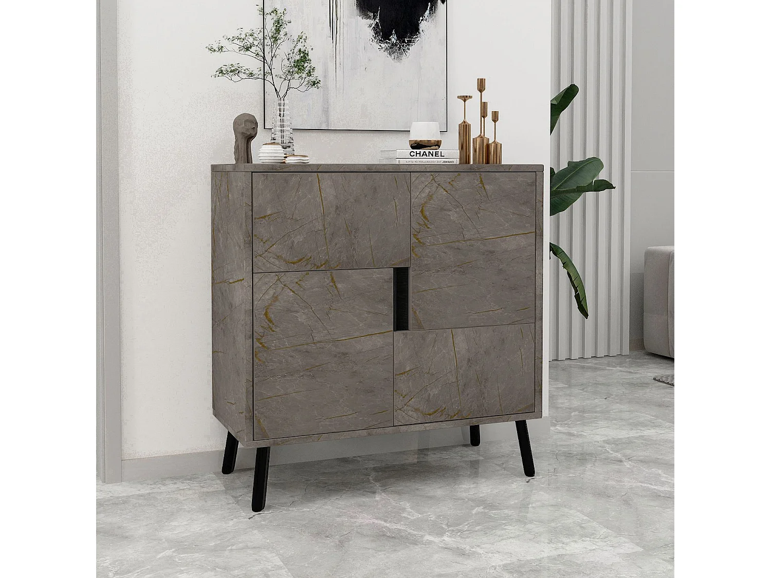 Armoire multifonction en bois "Darien" - 76.5 x 35 x 79.5 cm - Marbre
