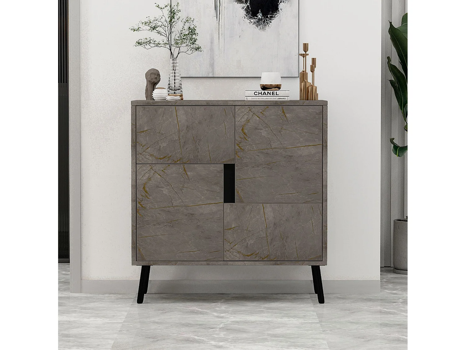 Armoire multifonction en bois "Darien" - 76.5 x 35 x 79.5 cm - Marbre