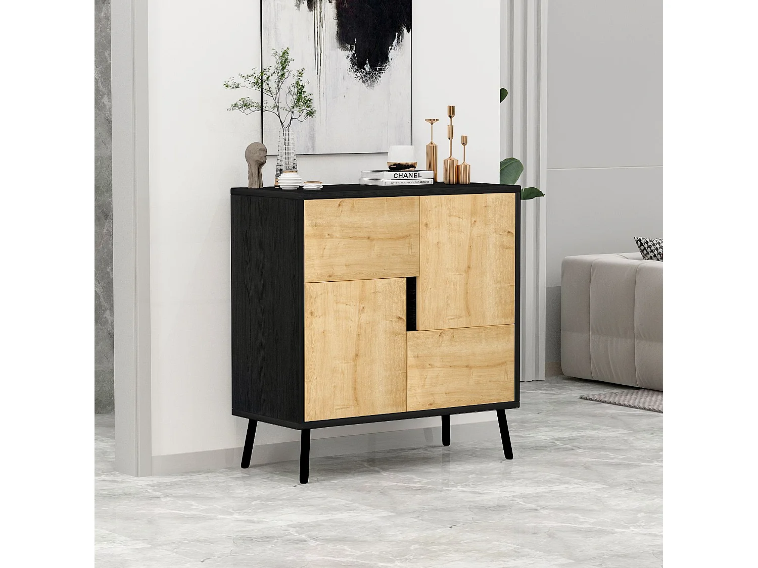 Armoire multifonction en bois "Darien" - 76.5 x 35 x 79.5 cm - Bois Noir