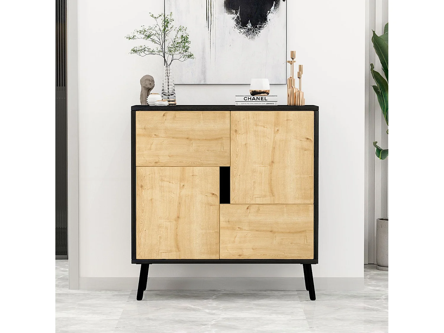 Armoire multifonction en bois "Darien" - 76.5 x 35 x 79.5 cm - Bois Noir