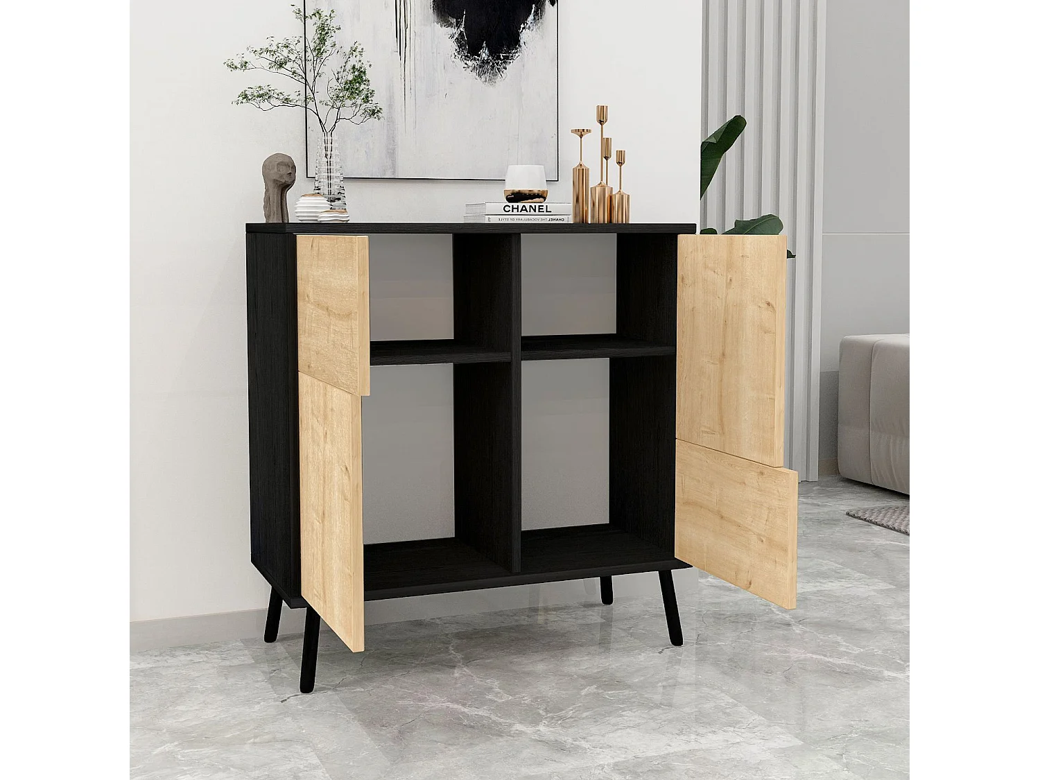 Armoire multifonction en bois "Darien" - 76.5 x 35 x 79.5 cm - Bois Noir