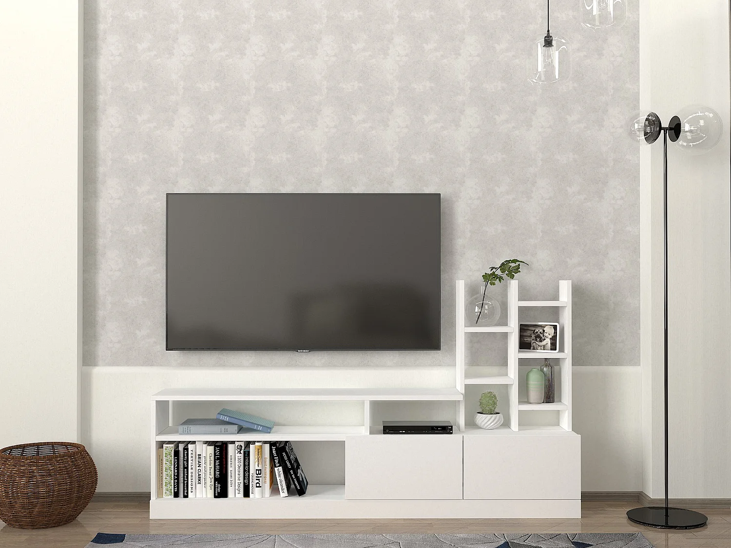 Meuble TV en bois "Dolunay" - 164 x 25 x 91 cm - Blanc