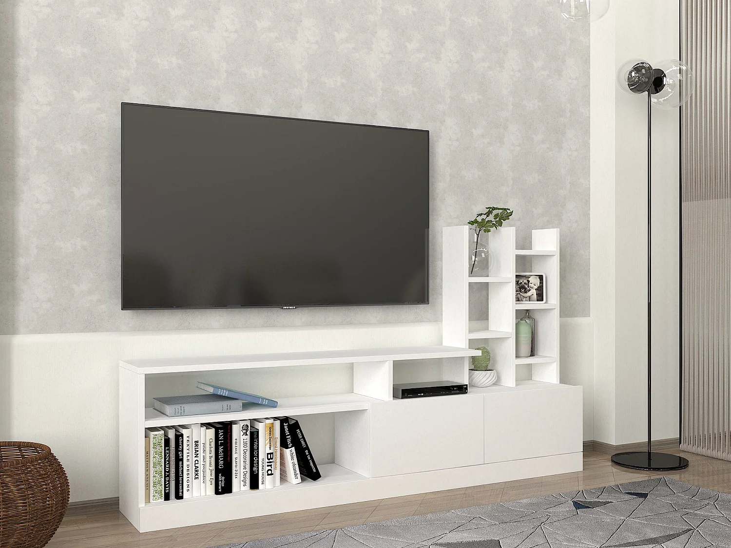 Meuble TV en bois "Dolunay" - 164 x 25 x 91 cm - Blanc
