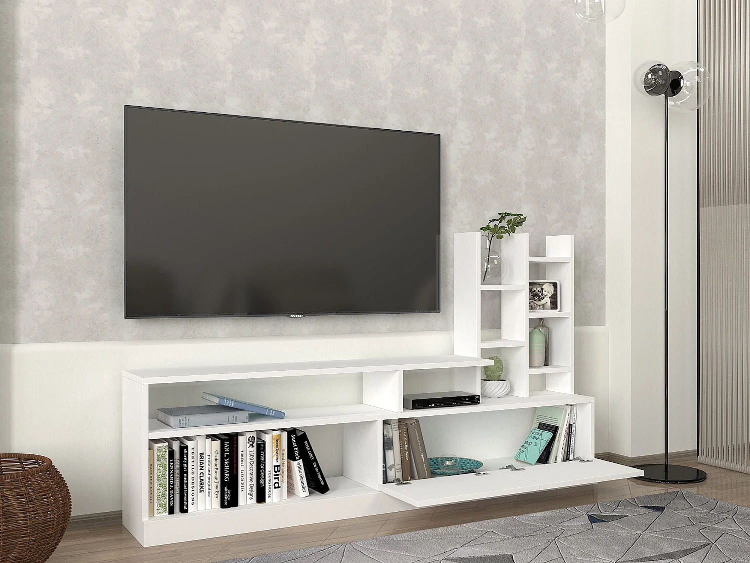 Meuble TV en bois "Dolunay" - 164 x 25 x 91 cm - Blanc