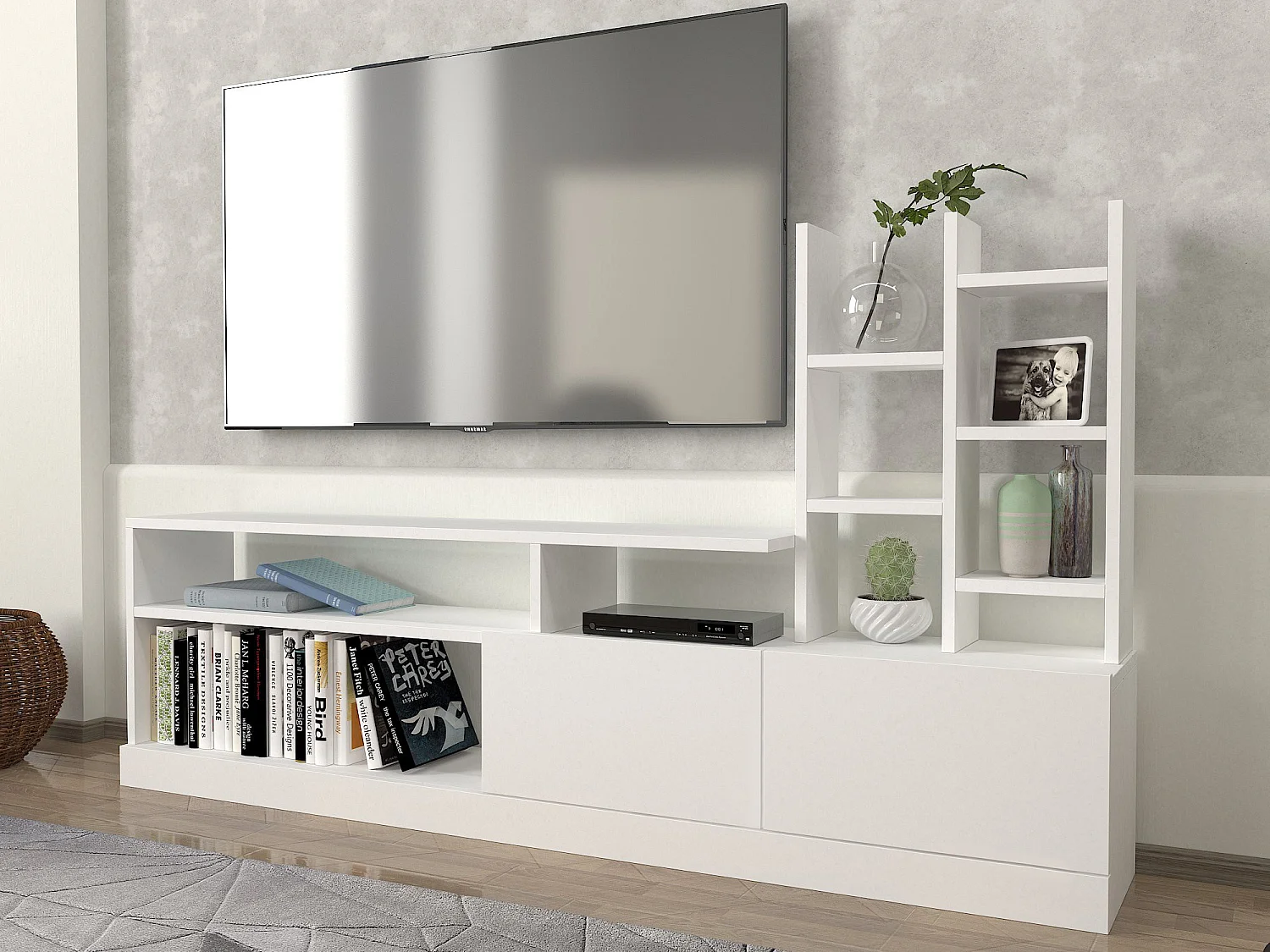 Meuble TV en bois "Dolunay" - 164 x 25 x 91 cm - Blanc