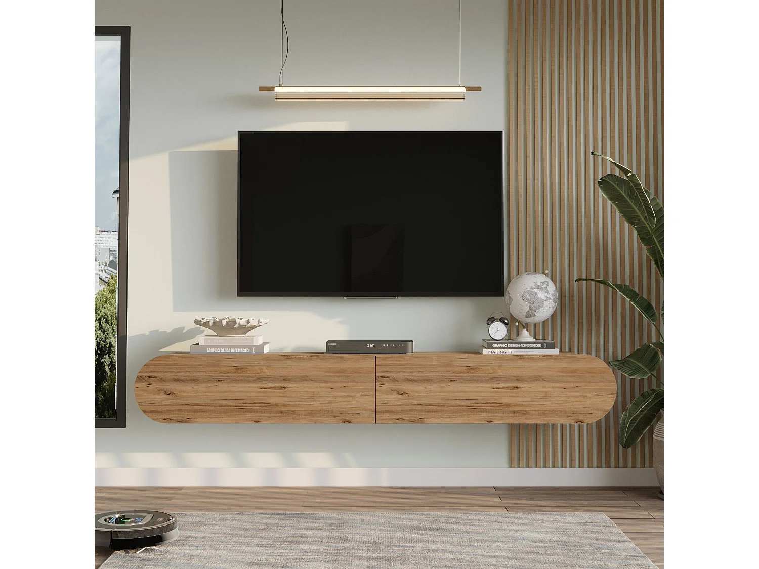 Meuble TV en bois "LUM1" - 180 x 31 x 29 cm - Marron