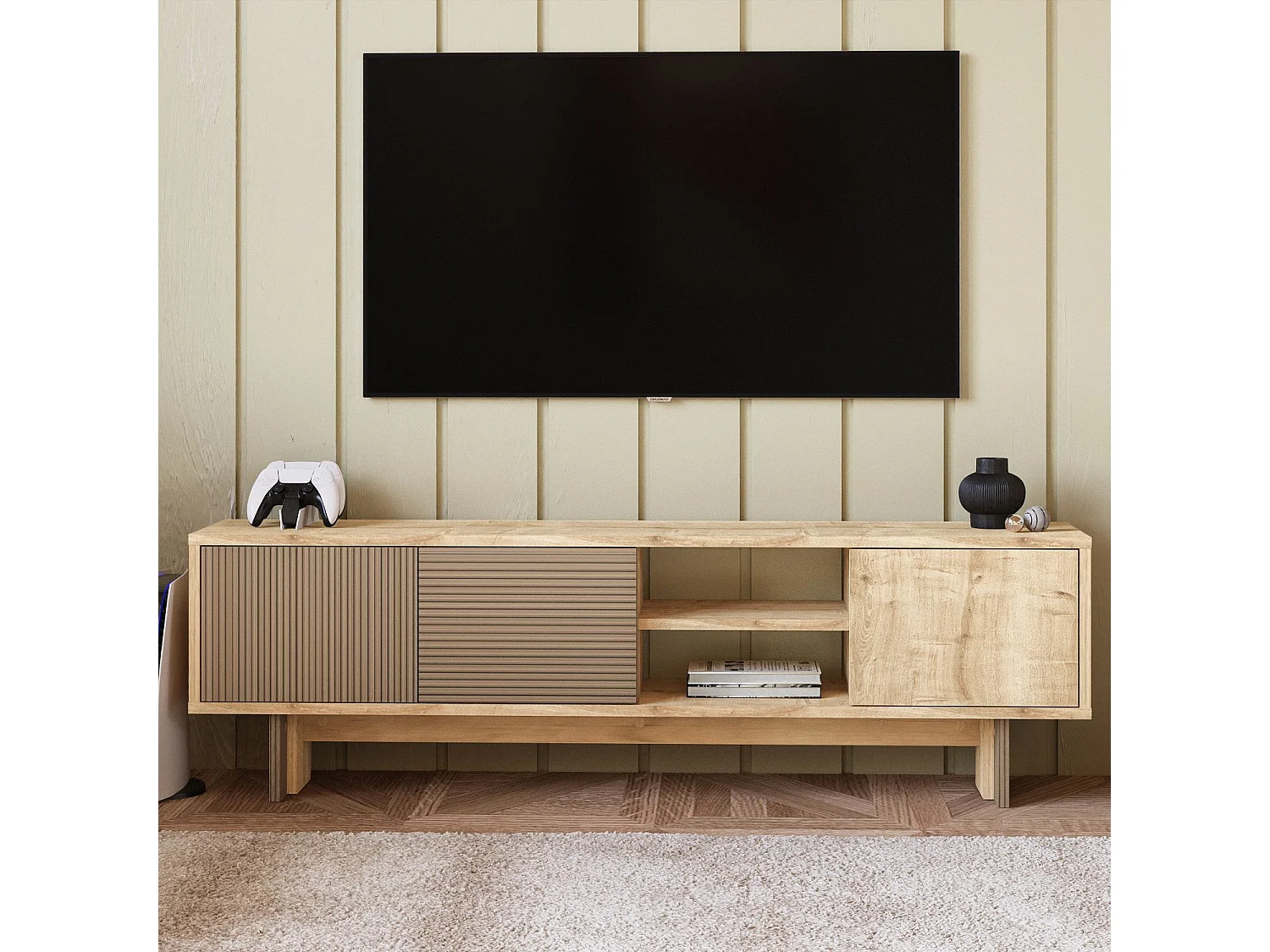 "Ravello" Houten TV-standaard - Beige, 150 x 30 x 45 cm, Modern Ontwerp, Hoge Kwaliteit