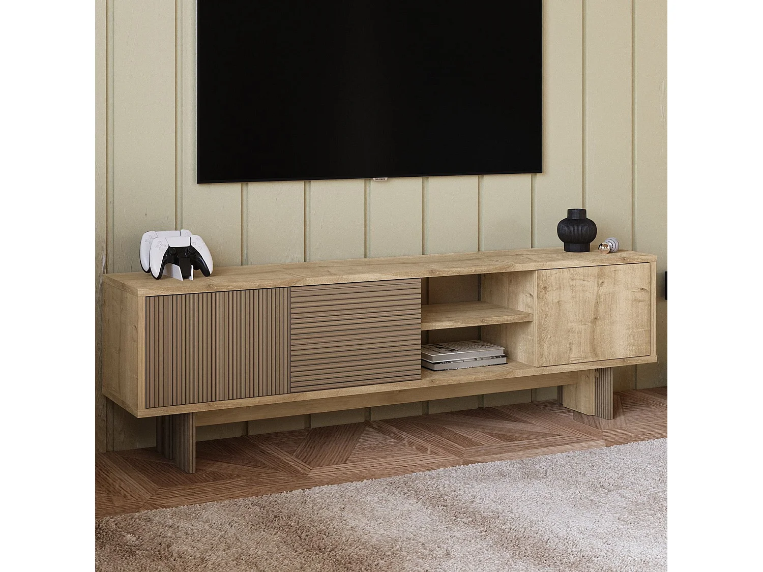 "Ravello" Houten TV-standaard - Beige, 150 x 30 x 45 cm, Modern Ontwerp, Hoge Kwaliteit