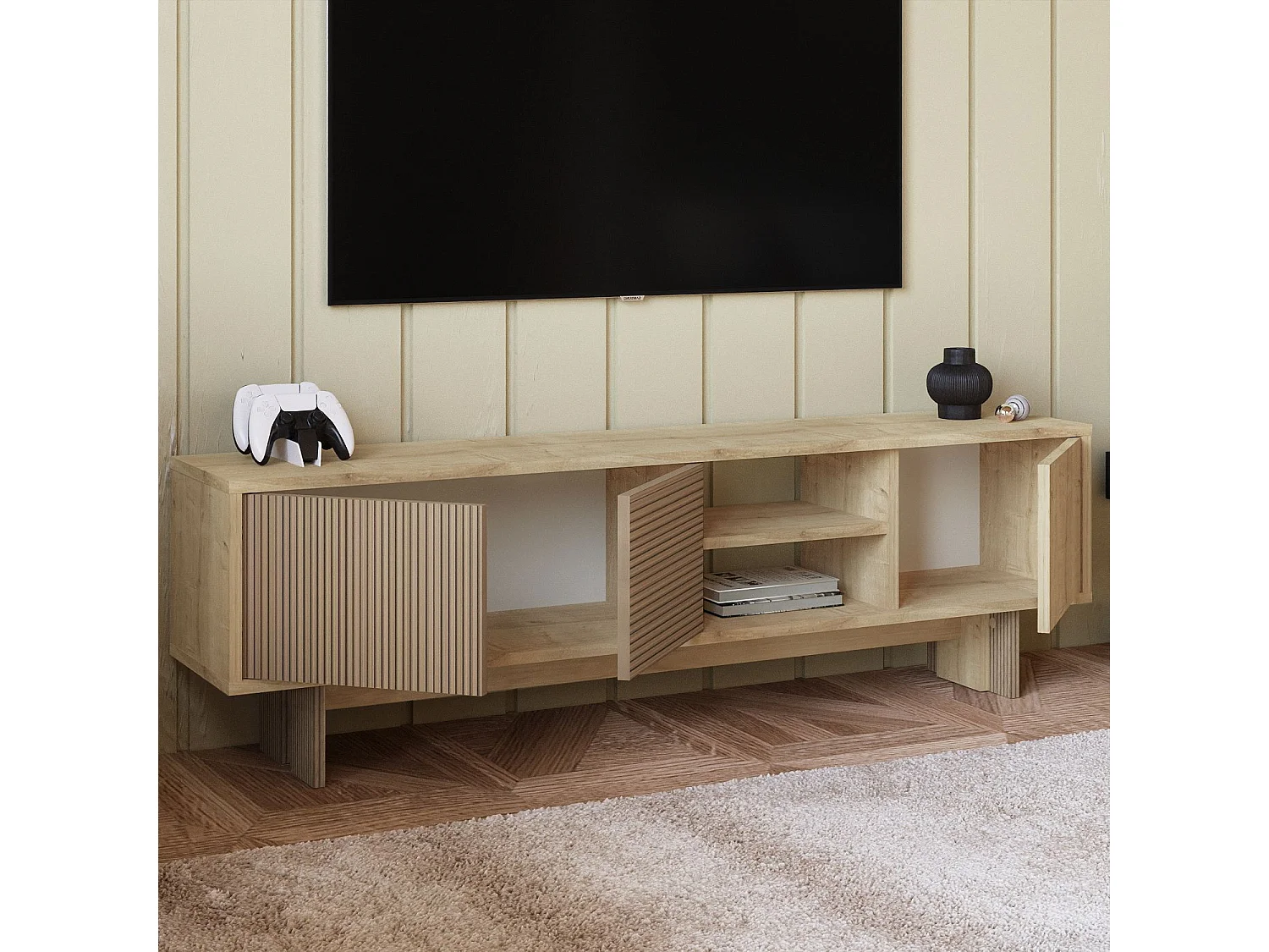 "Ravello" Houten TV-standaard - Beige, 150 x 30 x 45 cm, Modern Ontwerp, Hoge Kwaliteit