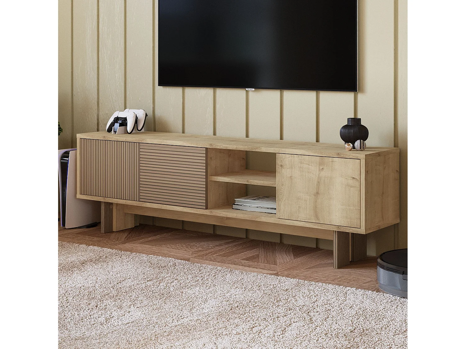 "Ravello" Houten TV-standaard - Beige, 150 x 30 x 45 cm, Modern Ontwerp, Hoge Kwaliteit