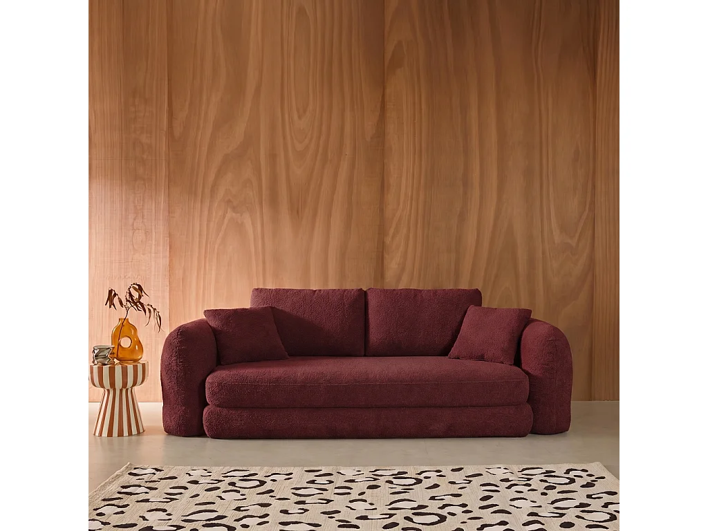 Canapé convertible 3 places tissu bordeaux L 243 x P 112 x H 66 cm - Sweeetch
