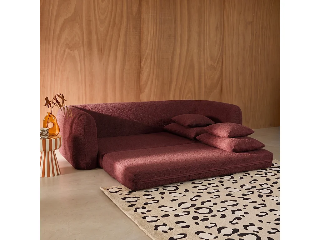 Canapé convertible 3 places tissu bordeaux L 243 x P 112 x H 66 cm - Sweeetch