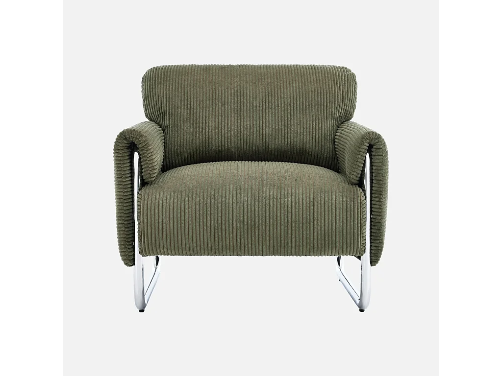 Fauteuil vintage velours côtelé armature chromée kaki - Vintage