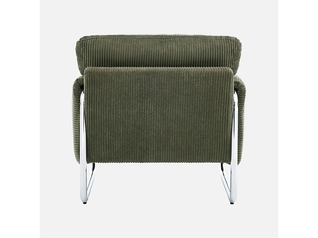 Fauteuil vintage velours côtelé armature chromée kaki - Vintage