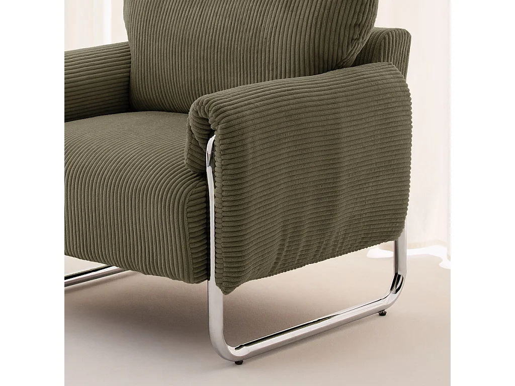 Fauteuil vintage velours côtelé armature chromée kaki - Vintage