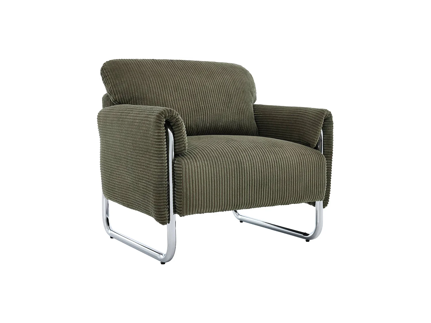Fauteuil vintage velours côtelé armature chromée kaki - Vintage