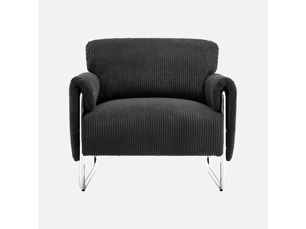 Fauteuil vintage velours côtelé armature chromée anthracite - Vintage