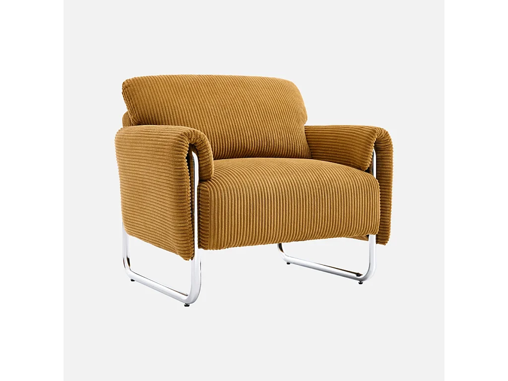 Fauteuil vintage velours côtelé armature chromée moutarde - Vintage