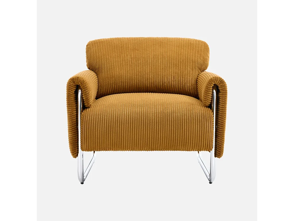 Fauteuil vintage velours côtelé armature chromée moutarde - Vintage