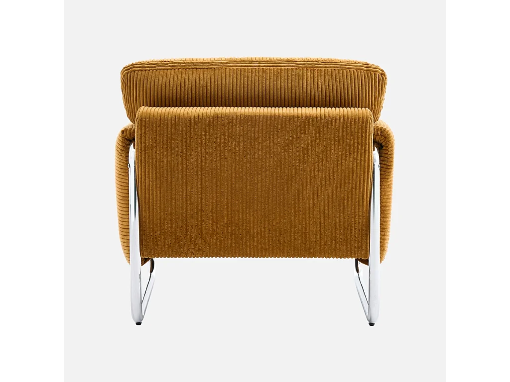 Fauteuil vintage velours côtelé armature chromée moutarde - Vintage