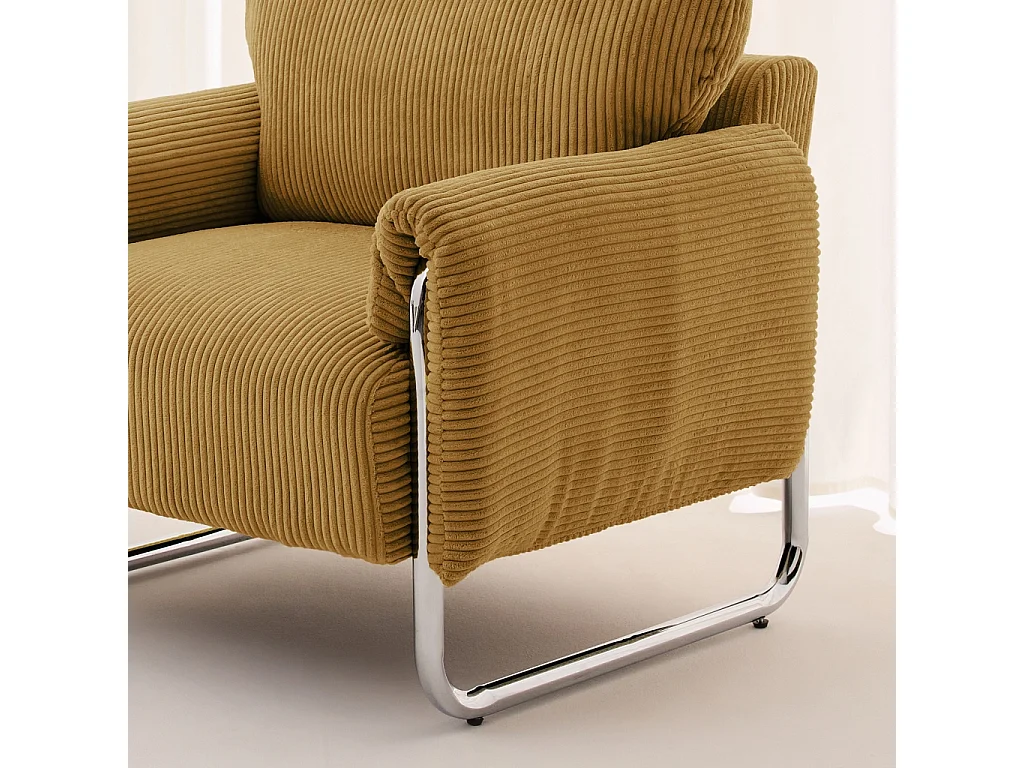 Fauteuil vintage velours côtelé armature chromée moutarde - Vintage