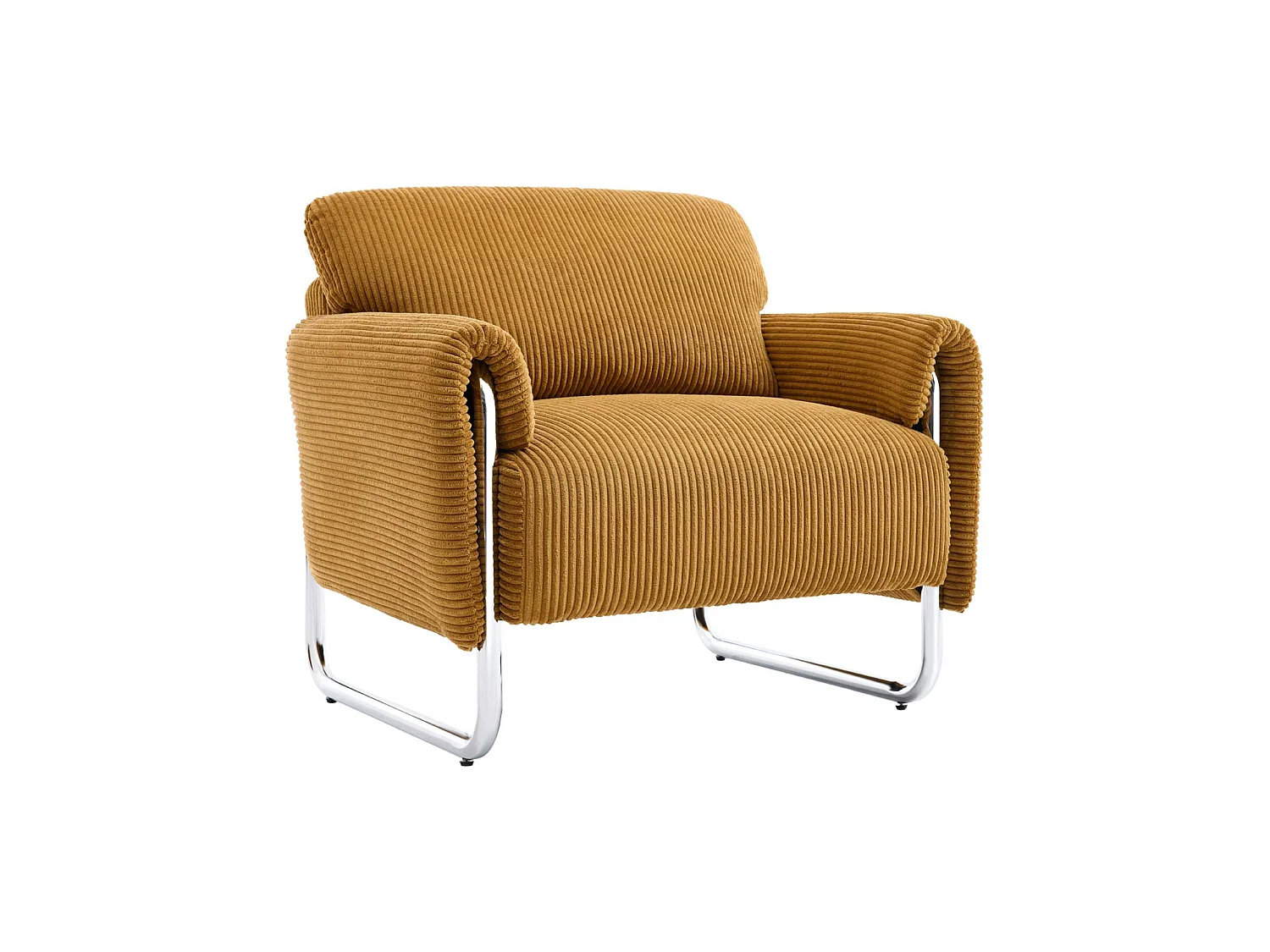Fauteuil vintage velours côtelé armature chromée moutarde - Vintage