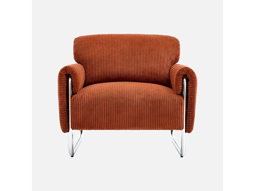 Fauteuil vintage velours côtelé armature chromée terracotta - Vintage