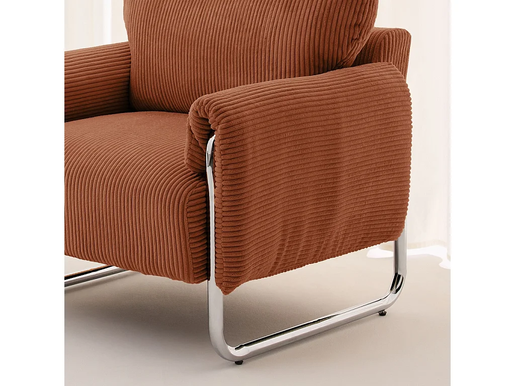 Fauteuil vintage velours côtelé armature chromée terracotta - Vintage