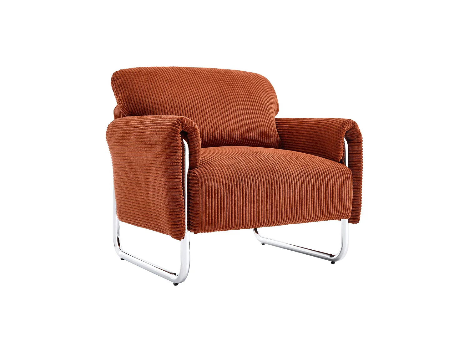 Fauteuil vintage velours côtelé armature chromée terracotta - Vintage